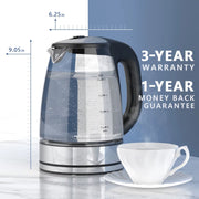 2.0L Glass Electric Kettle – 1200W Variable Temperature Control, 8-Cup Capacity, 4-Hour Keep Warm, Boil-Dry Protection