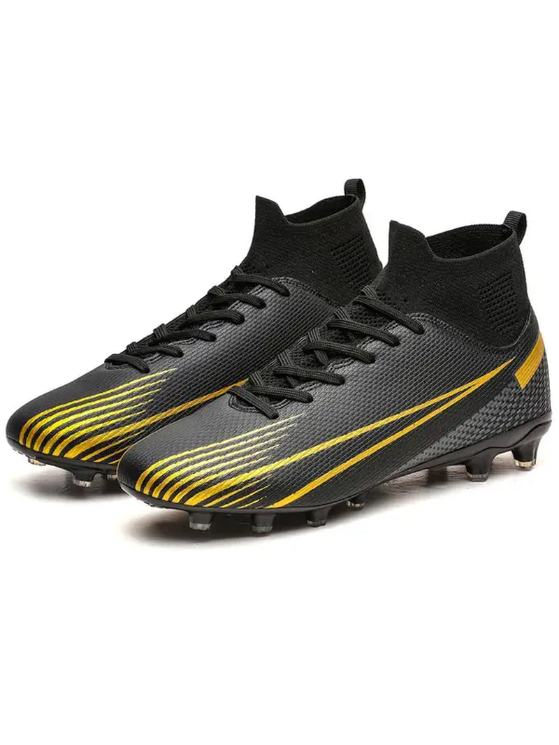 Summer 2024 Colorblock Lace-Up Football Training Shoes | Lightweight High-Top Outdoor Sports Cleats | Comfortable Knit Soccer Footwear