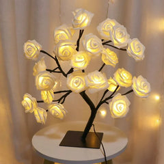 USB Rose Flower Tree Lamp with 24 LED Lights - Tabletop Home Decor and Party, Christmas, Wedding, Bedroom Lighting