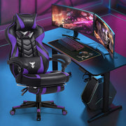 Purple Gaming Chair with Footrest | Reclining High Back Computer Chair for Big & Tall Gamers | Massage Feature Racing Style Office Chair