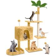 Wecharmer Cat Tree Tower for Indoor Cats | Plush Cat Condo with Green Leaves, Hanging Ball, and Leaf-Shaped Design | Cat Furniture with Scratching Posts