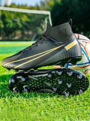 Summer 2024 Colorblock Lace-Up Football Training Shoes | Lightweight High-Top Outdoor Sports Cleats | Comfortable Knit Soccer Footwear