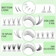 Natural Look Eyelash Extensions Kit | 551 Clusters with Glue, Tweezers, Brush & Remover | Professional Eyelash Extensions for Women