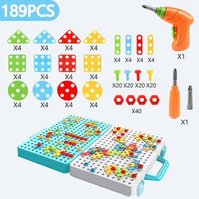 Kids Pretend Play Drill Screw Nut Puzzles Toys - 3D Puzzle Tool Set for Boys, Disassembly & Assembly Children's Drill Toy