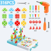 Kids Pretend Play Drill Screw Nut Puzzles Toys - 3D Puzzle Tool Set for Boys, Disassembly & Assembly Children's Drill Toy