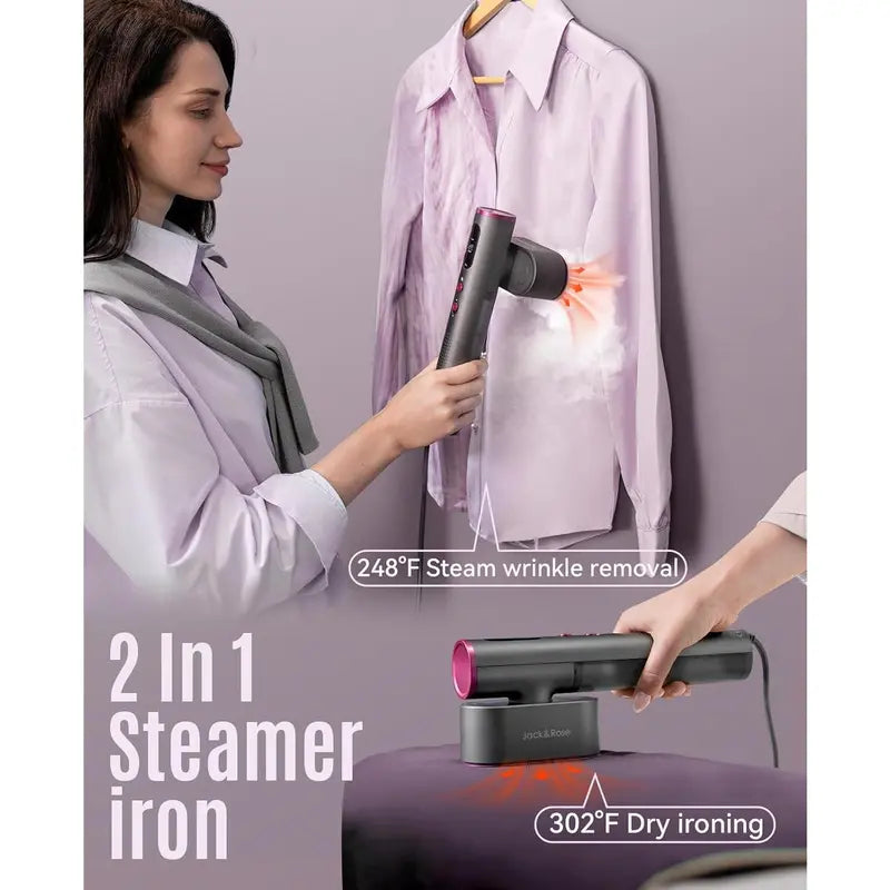Travel Garment Steamer 2-in-1 | Fast Heat-Up 15S | 100V-240V Wide Voltage | 150ml Tank | Dual Steam Levels | Ceramic Heat Panel | Portable Clothes Steamer for Business Trips & Global Travel