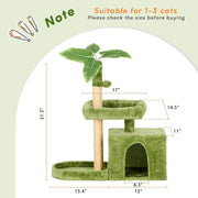 Wecharmer Cat Tree Tower for Indoor Cats | Plush Cat Condo with Green Leaves, Hanging Ball, and Leaf-Shaped Design | Cat Furniture with Scratching Posts