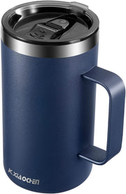 20oz Insulated Stainless Steel Coffee Mug with Lid – Double Wall Vacuum Thermal Tumbler with Handle, Leak-Proof Travel Mug, Navy Blue