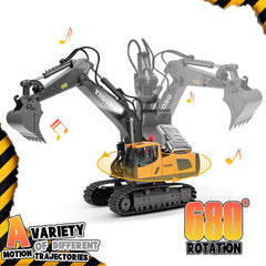 Remote Control Excavator – 11 Channel RC Construction Vehicle Toy with Rechargeable Battery, Lights & Sounds – Perfect Gifts for Kids Ages 3-12