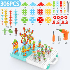 Kids Pretend Play Drill Screw Nut Puzzles Toys - 3D Puzzle Tool Set for Boys, Disassembly & Assembly Children's Drill Toy