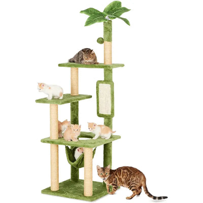 Wecharmer Cat Tree Tower for Indoor Cats | Plush Cat Condo with Green Leaves, Hanging Ball, and Leaf-Shaped Design | Cat Furniture with Scratching Posts