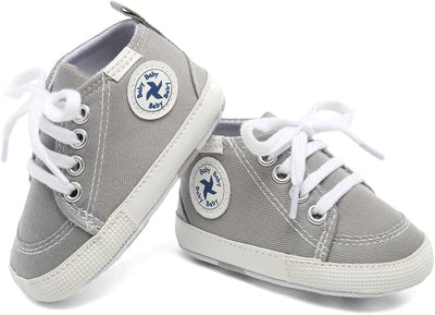 Soft Canvas Baby Sneakers with Anti-Slip Soles - High Top Denim First Walkers for Newborn Boys & Girls