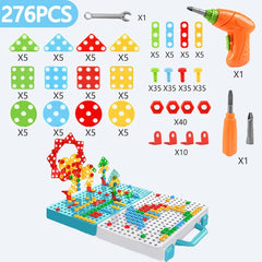 Kids Pretend Play Drill Screw Nut Puzzles Toys - 3D Puzzle Tool Set for Boys, Disassembly & Assembly Children's Drill Toy