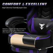 Purple Gaming Chair with Footrest | Reclining High Back Computer Chair for Big & Tall Gamers | Massage Feature Racing Style Office Chair