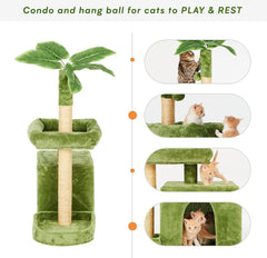 Wecharmer Cat Tree Tower for Indoor Cats | Plush Cat Condo with Green Leaves, Hanging Ball, and Leaf-Shaped Design | Cat Furniture with Scratching Posts