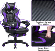 Purple Gaming Chair with Footrest | Reclining High Back Computer Chair for Big & Tall Gamers | Massage Feature Racing Style Office Chair