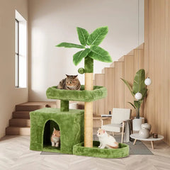 Wecharmer Cat Tree Tower for Indoor Cats | Plush Cat Condo with Green Leaves, Hanging Ball, and Leaf-Shaped Design | Cat Furniture with Scratching Posts