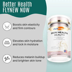 Flynew Skin Health Supplement | Anti-Aging with Sodium Hyaluronate, Collagen Peptides, Vitamin E & C | Glutathione & L-Theanine for Radiant Skin | Made in USA | 60 Capsules