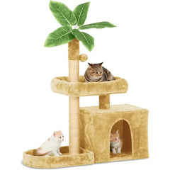 Wecharmer Cat Tree Tower for Indoor Cats | Plush Cat Condo with Green Leaves, Hanging Ball, and Leaf-Shaped Design | Cat Furniture with Scratching Posts