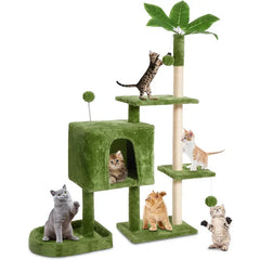 Wecharmer Cat Tree Tower for Indoor Cats | Plush Cat Condo with Green Leaves, Hanging Ball, and Leaf-Shaped Design | Cat Furniture with Scratching Posts