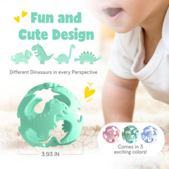 Dinosaur Teething Toys for Babies 0-18 Months – Food-Grade Silicone Sensory Balls, Soft & Safe Chew Toys, Textured for Teething Relief, Easy to Clean – Green