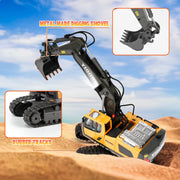 Remote Control Excavator – 11 Channel RC Construction Vehicle Toy with Rechargeable Battery, Lights & Sounds – Perfect Gifts for Kids Ages 3-12