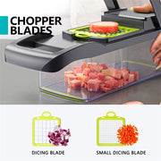 12-in-1 Multi-Functional Vegetable Chopper and Slicer with Draining Basket - Kitchen Cutter, Dicer, and Salad Maker for Onions, Potatoes, and More with Container