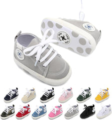 Soft Canvas Baby Sneakers with Anti-Slip Soles - High Top Denim First Walkers for Newborn Boys & Girls