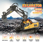 Remote Control Excavator – 11 Channel RC Construction Vehicle Toy with Rechargeable Battery, Lights & Sounds – Perfect Gifts for Kids Ages 3-12