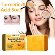  Turmeric Kojic Acid Brightening Facial Soap - Fades Dark Spots, Evens Skin Tone, Hydrating & Moisturizing Cleanser