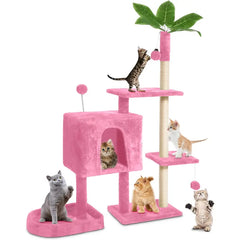 Wecharmer Cat Tree Tower for Indoor Cats | Plush Cat Condo with Green Leaves, Hanging Ball, and Leaf-Shaped Design | Cat Furniture with Scratching Posts