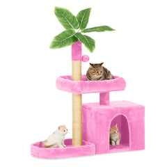 Wecharmer Cat Tree Tower for Indoor Cats | Plush Cat Condo with Green Leaves, Hanging Ball, and Leaf-Shaped Design | Cat Furniture with Scratching Posts