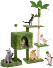 Wecharmer Cat Tree Tower for Indoor Cats | Plush Cat Condo with Green Leaves, Hanging Ball, and Leaf-Shaped Design | Cat Furniture with Scratching Posts