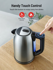 1.7L Stainless Steel Electric Kettle – 6 Temperature Settings, Strix Thermostat, Touch Control, Fast Boiling, Silver