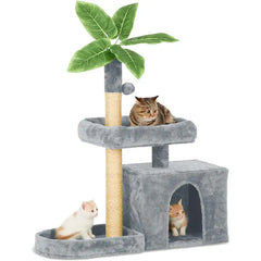 Wecharmer Cat Tree Tower for Indoor Cats | Plush Cat Condo with Green Leaves, Hanging Ball, and Leaf-Shaped Design | Cat Furniture with Scratching Posts