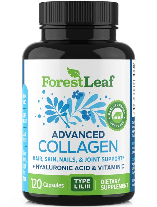 Forestleaf Multi Collagen Pills with Hyaluronic Acid & Vitamin C | Hydrolyzed Collagen Supplement for Women & Men | Anti-Aging, Skin, Hair, Nails & Joint Support | 120 Capsules