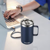 20oz Insulated Stainless Steel Coffee Mug with Lid – Double Wall Vacuum Thermal Tumbler with Handle, Leak-Proof Travel Mug, Navy Blue