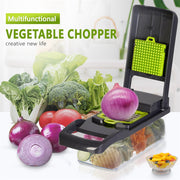 12-in-1 Multi-Functional Vegetable Chopper and Slicer with Draining Basket - Kitchen Cutter, Dicer, and Salad Maker for Onions, Potatoes, and More with Container