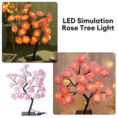 USB Rose Flower Tree Lamp with 24 LED Lights - Tabletop Home Decor and Party, Christmas, Wedding, Bedroom Lighting