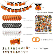 98-Piece Halloween Party Decoration Kit – Pumpkin Theme – Balloons, Cake Toppers, Stickers & More for Kids and Adults – Indoor & Outdoor Decor