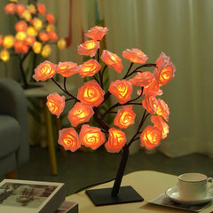 USB Rose Flower Tree Lamp with 24 LED Lights - Tabletop Home Decor and Party, Christmas, Wedding, Bedroom Lighting