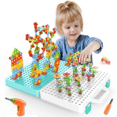 Kids Pretend Play Drill Screw Nut Puzzles Toys - 3D Puzzle Tool Set for Boys, Disassembly & Assembly Children's Drill Toy