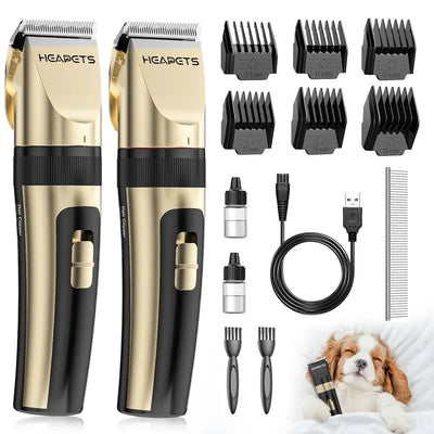 Heapets Cordless Pet Grooming Clipper & Trimmer Combo | Quiet & Rechargeable | 3-Hour Battery Life | Adjustable Blades & 6 Guide Combs for Easy At-Home Grooming