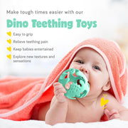 Dinosaur Teething Toys for Babies 0-18 Months – Food-Grade Silicone Sensory Balls, Soft & Safe Chew Toys, Textured for Teething Relief, Easy to Clean – Green