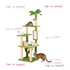 Wecharmer Cat Tree Tower for Indoor Cats | Plush Cat Condo with Green Leaves, Hanging Ball, and Leaf-Shaped Design | Cat Furniture with Scratching Posts