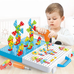 Kids Pretend Play Drill Screw Nut Puzzles Toys - 3D Puzzle Tool Set for Boys, Disassembly & Assembly Children's Drill Toy