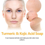  Turmeric Kojic Acid Brightening Facial Soap - Fades Dark Spots, Evens Skin Tone, Hydrating & Moisturizing Cleanser